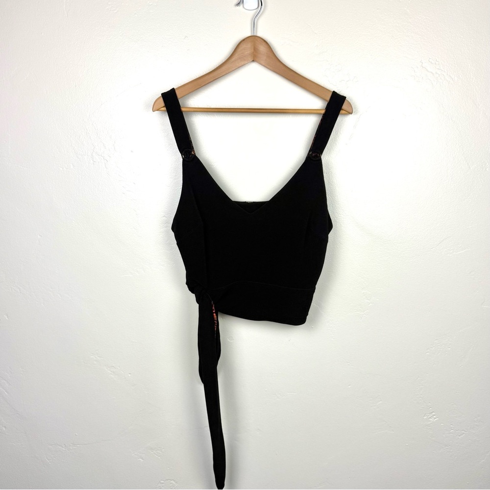 Free People Black Side Tie Crop Tank Top Boho Festival Medium